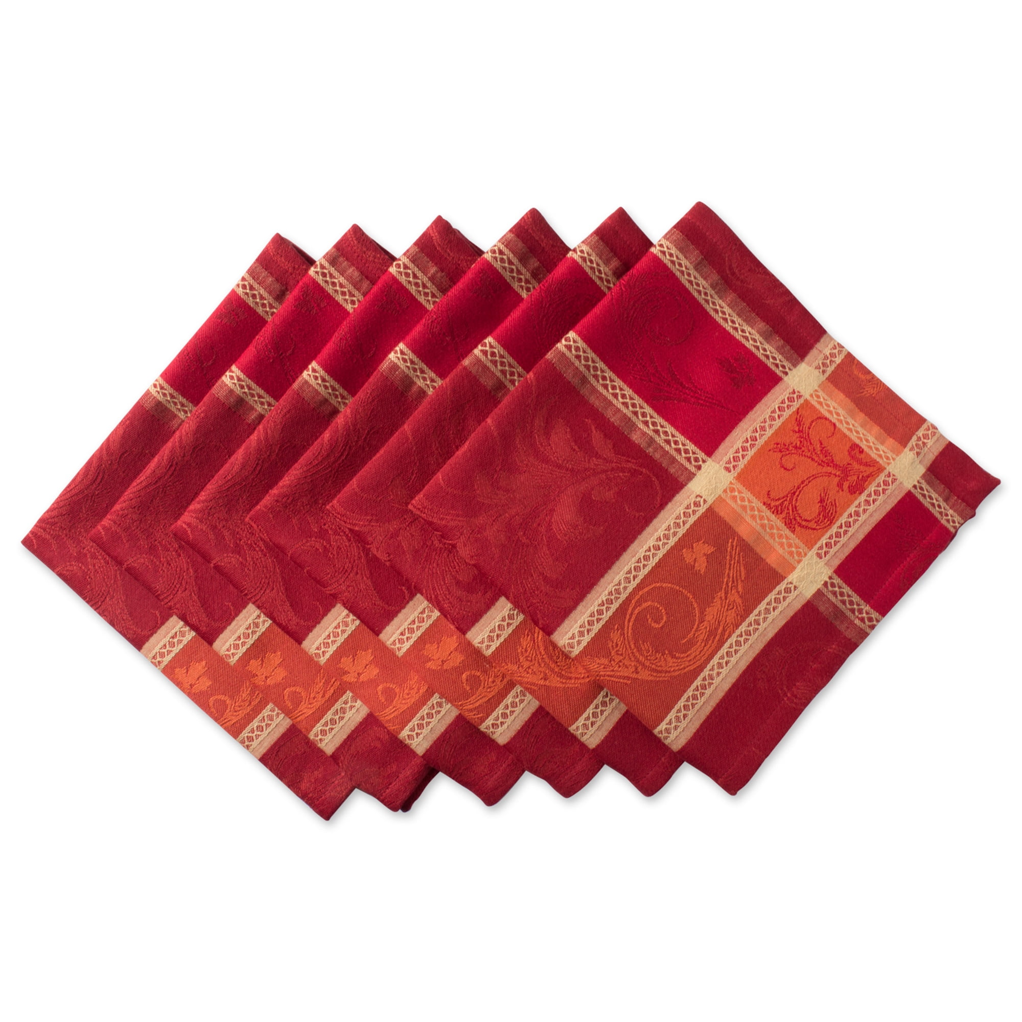Burnt Orange and Red Cotton Thanksgiving Napkin Set, 20x20, 6 Piece