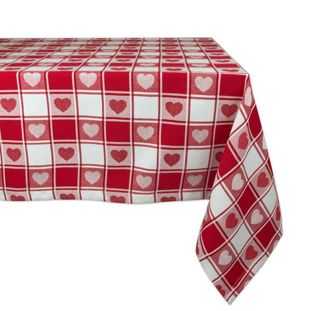 DII Hearts Woven Check Tablecloth, 52"x52", 100% Cotton