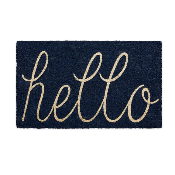 DII Hello Coir Fiber Doormat Non-Slip Durable Outdoor/Indoor, Pet Friendly, 17x29", Navy