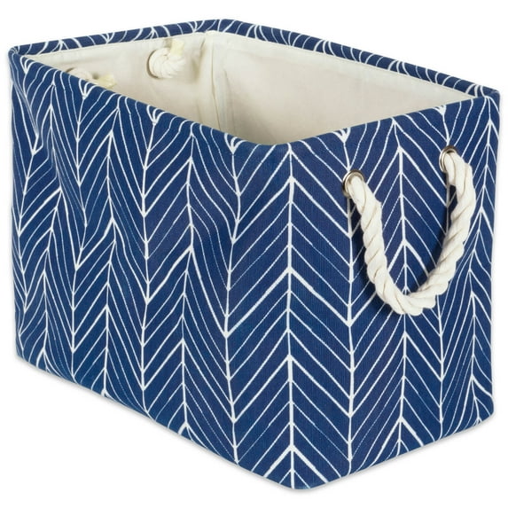 DII Polyester Bin Herringbone Nautical Blue Rectangle Medium