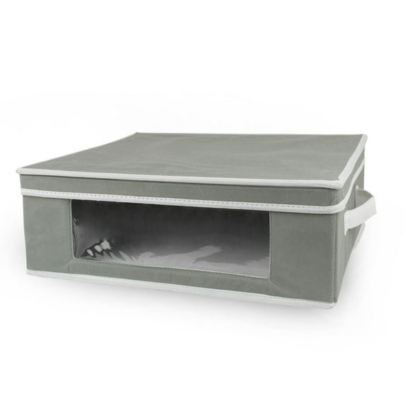 DII 14" Modern Fabric Foldable Sweater Closet Storage Bins in Gray/White