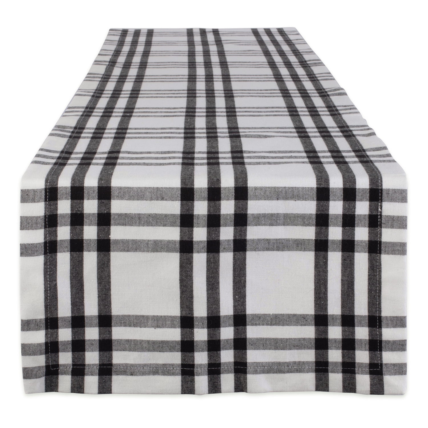 Black and White Cotton Plaid Table Runner, 14" x 72"