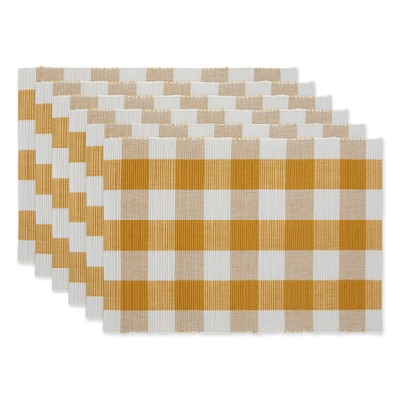 Contemporary Home Living Set of 6 Orange and White Decorative Placemats, 19"
