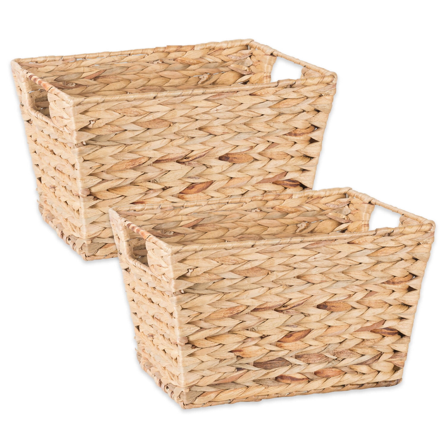 Natural Water Hyacinth Rectangular Storage Baskets with Wood Handles, Set of 2