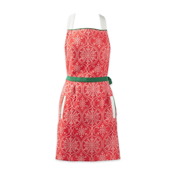 Contemporary Home Living 35" Red and White Joyful Snowflakes Jacquard Collection Apron