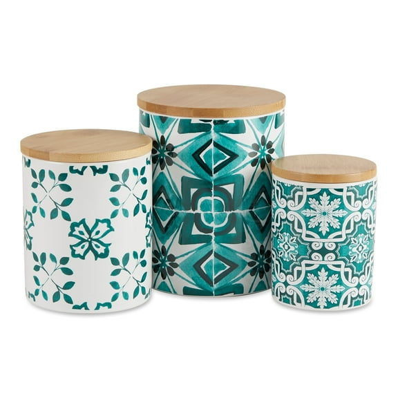 DII Kitchen Accessories Ceramic, Canister Set, 4.5 Cup/3 Cup/1.25 Cup, Teal Tile