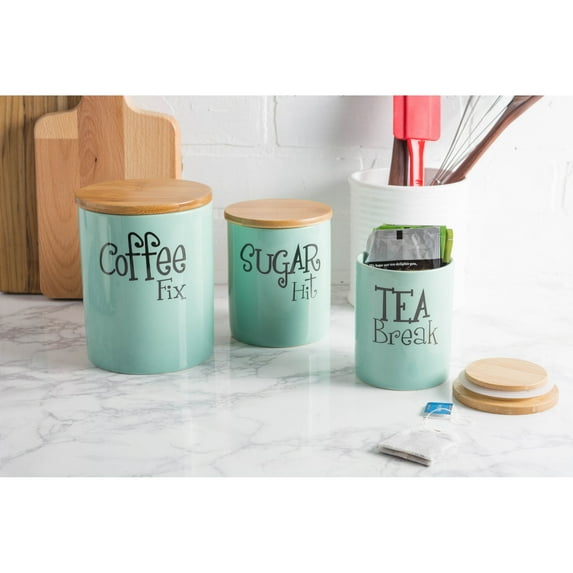 DII Kitchen Accessories Retro Collection, Ceramics, Canister Set, Aqua, 3 Piece