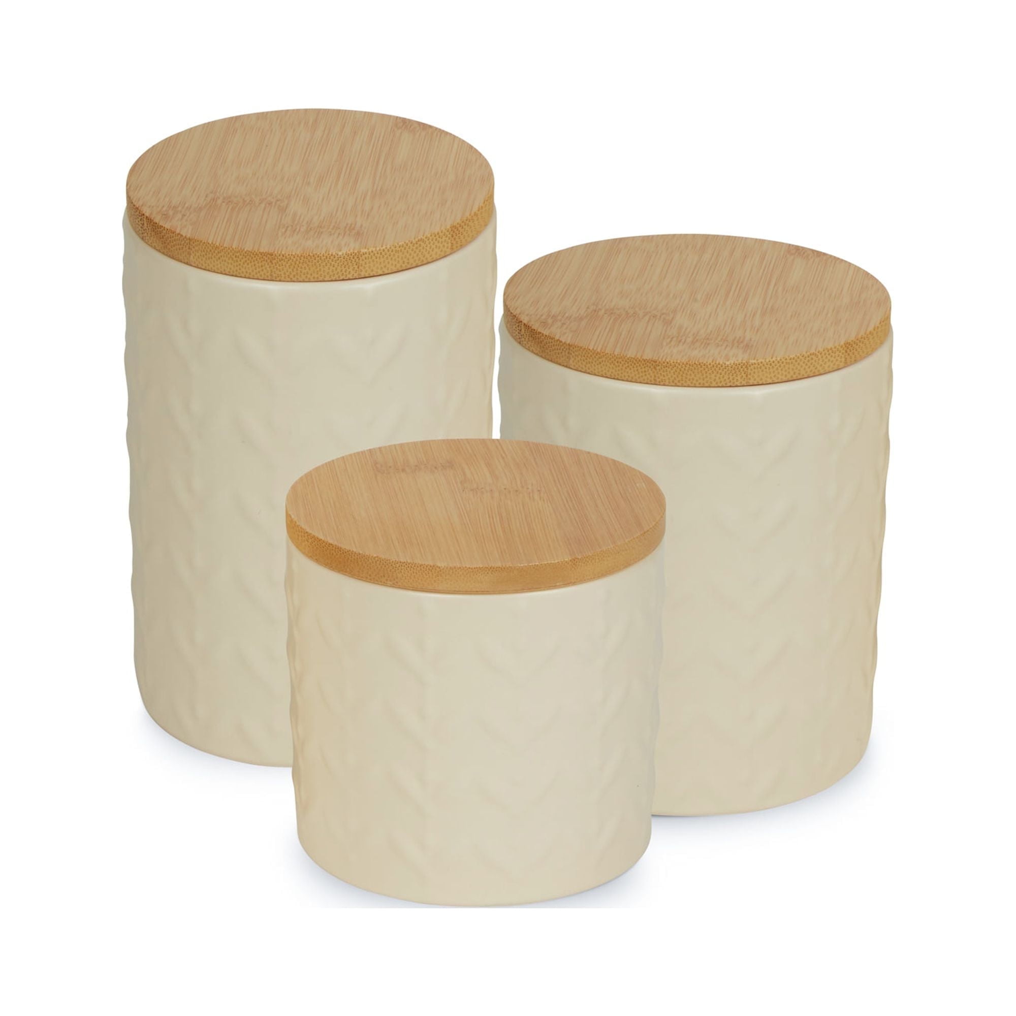 DII Kitchen Accessories Textured Matte Ceramic Canister Set, Antique White, Vine, 3 Piece