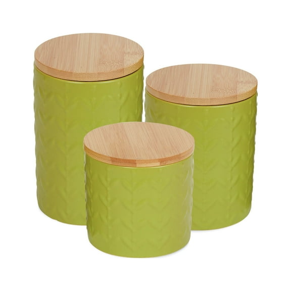Avocado Matte Retro Vine Texture Ceramic Canister (Set of 3)
