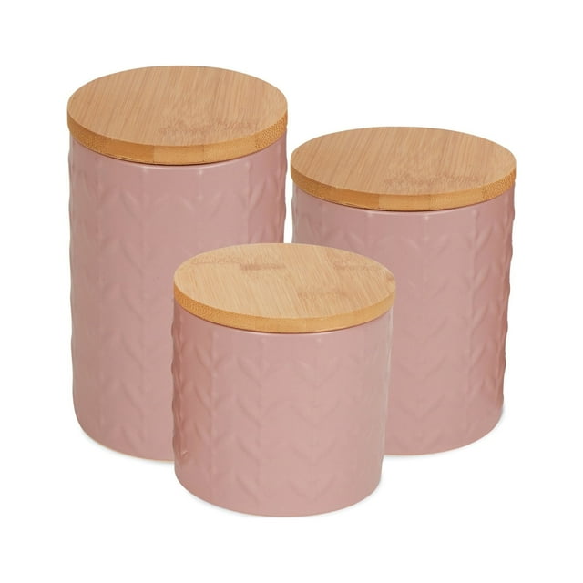 DII Kitchen Accessories Textured Matte Ceramic Canister Set, Pale Mauve