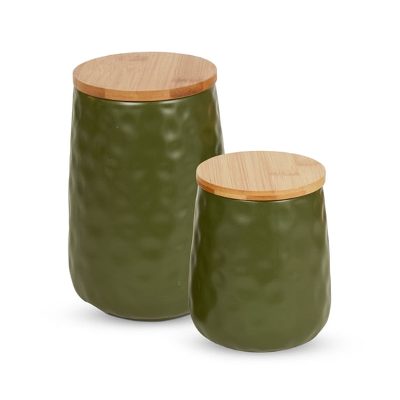 DII Kitchen Accessories Textured Matte Ceramic Canister Set, Sage, Dimple, 2 Piece