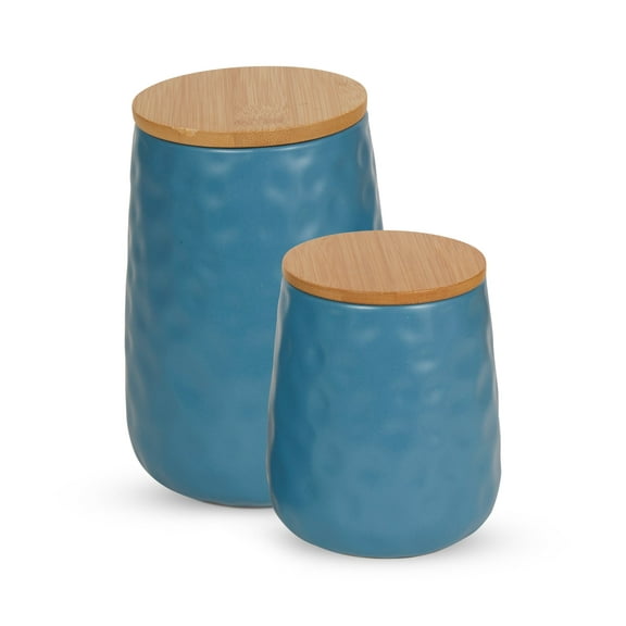 DII Kitchen Accessories Textured Matte Ceramic Canister Set, Storm Blue, Dimple, 2 Piece