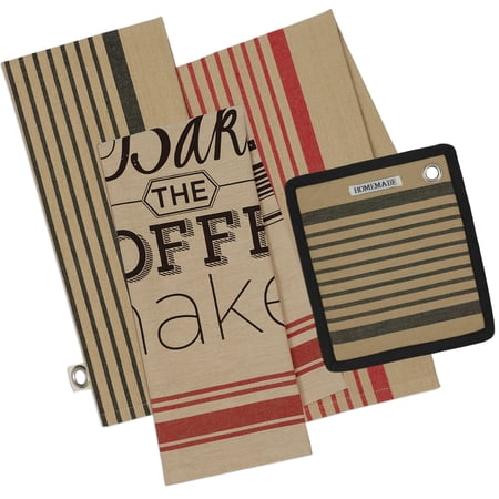 DII Kitchen Textile Collection, Potholder & Dishtowel Gift Set, Butcher Block Plaid 4 Piece