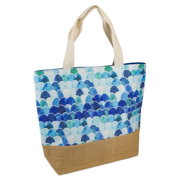 DII Mermaid Jute Beach Bag 17x20.5x5.5",Shoulder Beach Travel Tote Bag-Blue