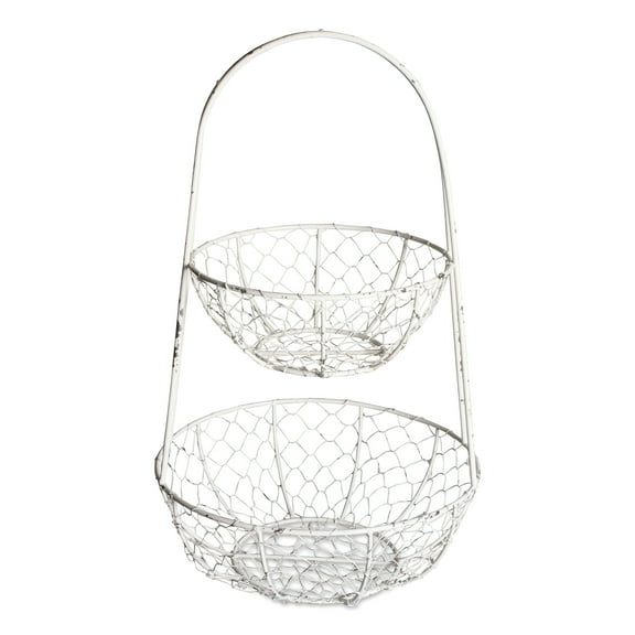 DII Metal Kitchen Storage Collection Farmhouse Stand 2-Tier Fruit Basket, Antique White