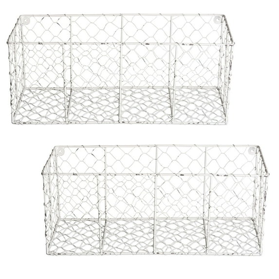 DII Chicken Wire Collection Farmhouse Vintage Wall Baskets, Medium Basket, White