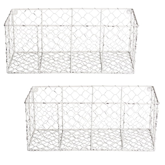 DII Chicken Wire Collection Farmhouse Vintage Wall Baskets, Medium Basket, White