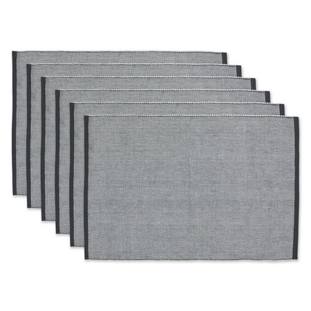 DII Mineral Gray Eco-Friendly Chambray Fine Ribbed Cotton Placemat 6 Piece 13x19