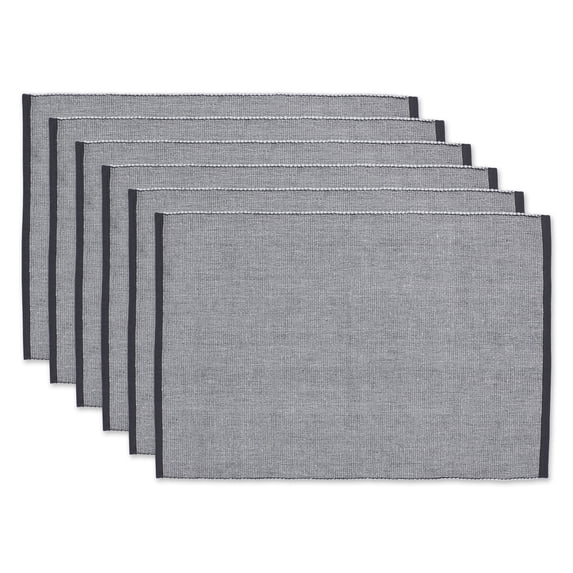 DII Mineral Gray Eco-Friendly Chambray Fine Ribbed Cotton Placemat 6 Piece 13x19