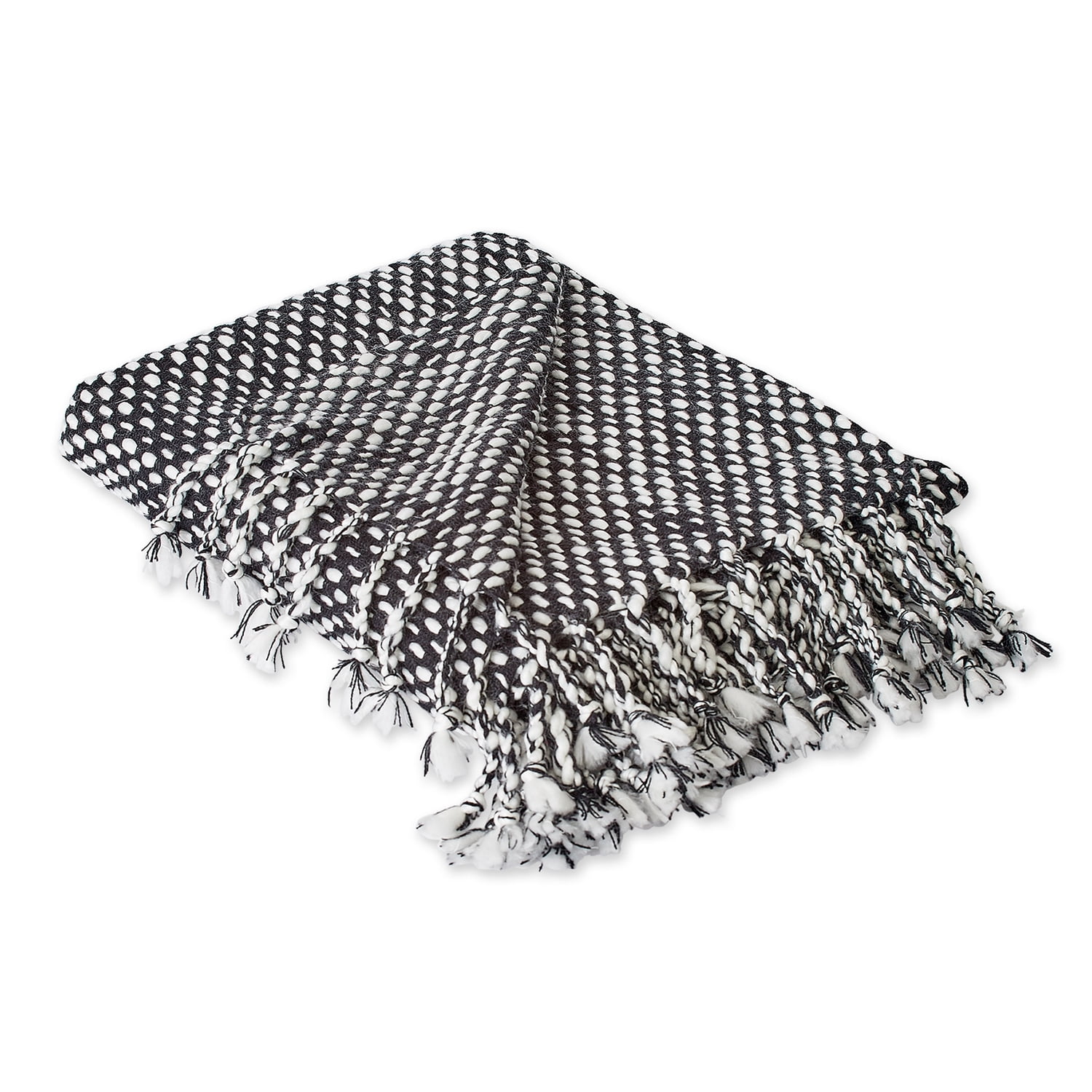 DII Modern Acrylic Textured Throw with Fringe in Black and White