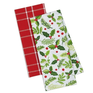 DII Modern Cotton Assorted Boughs Of Holly Dishtowels in Multi-Color (Set of 2)