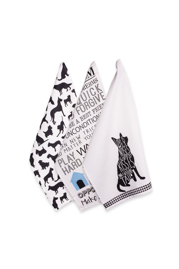 Modern Cotton Assorted Dog Printed Dishtowels in Multi-Color (Set of 3)