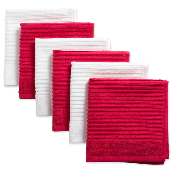 DII Modern Cotton Assorted Ribbed Terry Dishcloths in Tango Red (Set of 6)