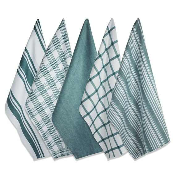 DII Modern Cotton Assorted Woven Dishtowels in Teal Blue (Set of 5)