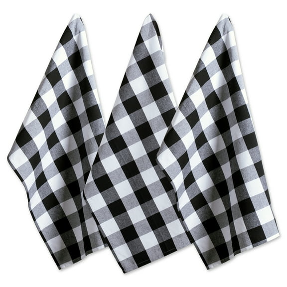 DII Modern Cotton Buffalo Check Dishtowels in Black and White (Set of 3)