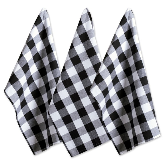 DII Modern Cotton Buffalo Check Dishtowels in Black and White (Set of 3)