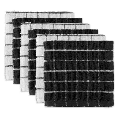 DII Modern Cotton Combo Windowpane Dishcloths in Black (Set of 6)