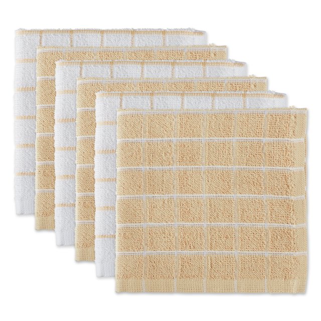 DII Modern Cotton Combo Windowpane Dishcloths in Pebble Beige (Set of 6 ...