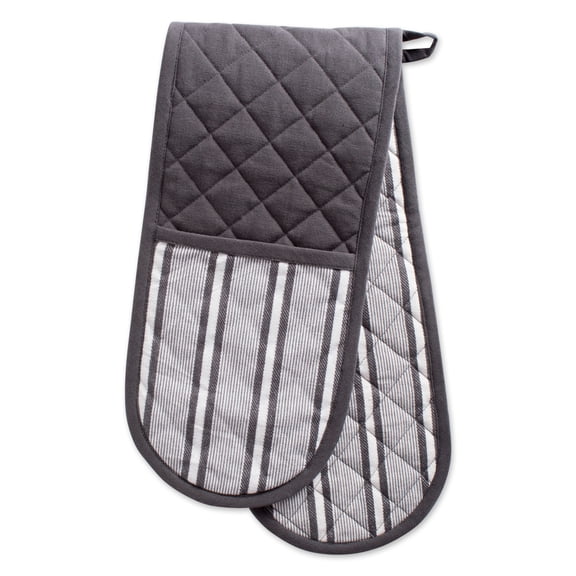 DII Modern Cotton Double Stripe Chef Kitchen Double Oven Mitt in Mineral Gray