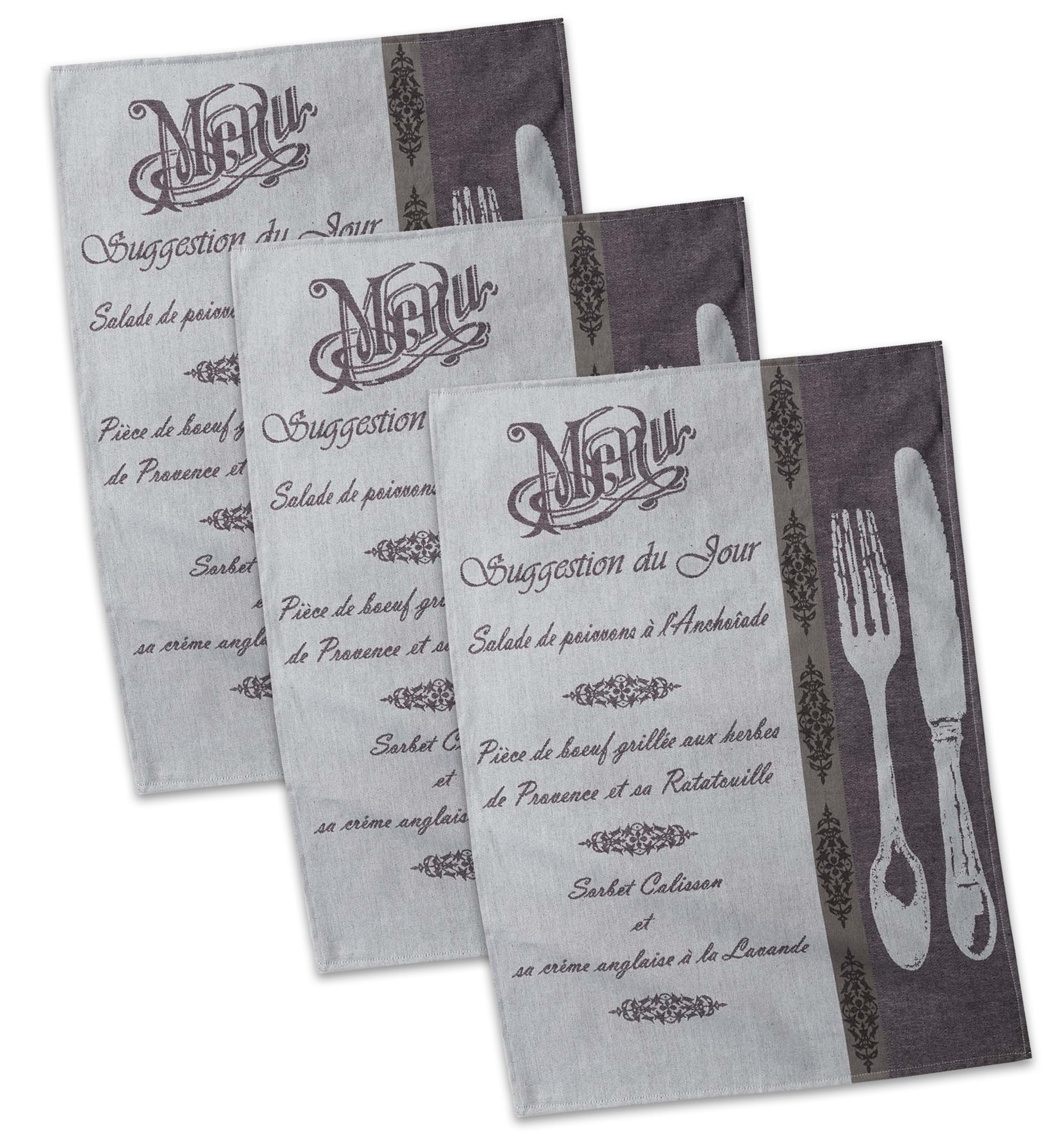 DII Modern Cotton French Menu Jacquard Dishtowels in Multi-Color (Set of 3)