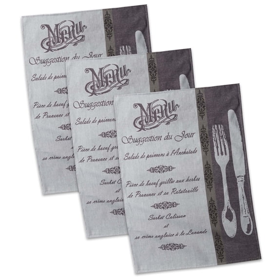 DII French Menu Jacquard Dishtowel (Set of 3), 100% Cotton