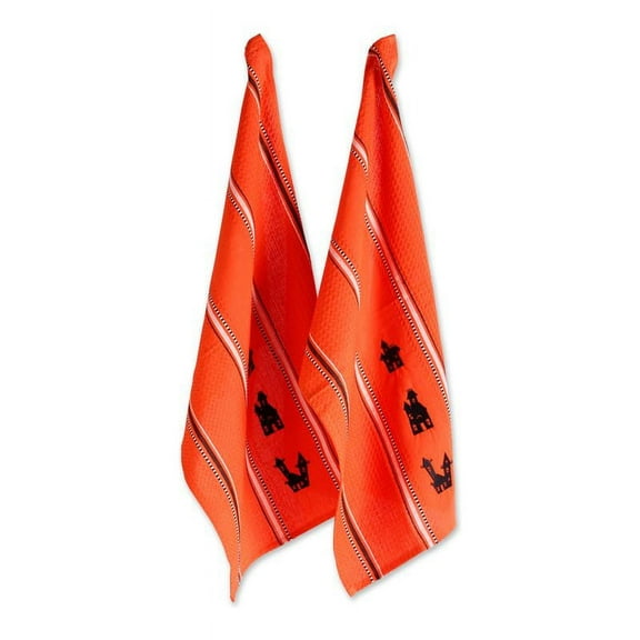 DII Modern Cotton Haunted Houses Embroidered Dishtowels in Orange (Set of 2)