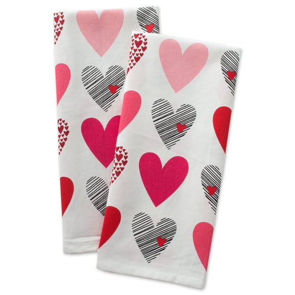 DII Modern Cotton Hearts Collage Printed Dishtowels in Multi-Color (Set of 2)