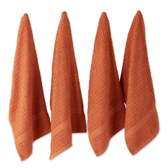 DII Modern Cotton Solid Waffle Terry Dishtowels in Spice Orange (Set of 4)