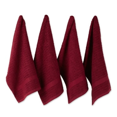 DII Terry Waffle Solid Dishtowel Set 4 Piece, 15x26", Wine