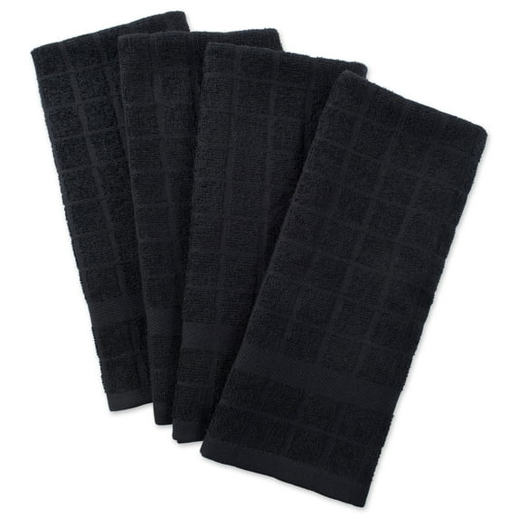 DII Solid Black Windowpane Terry Dishtowel (Set of 4)