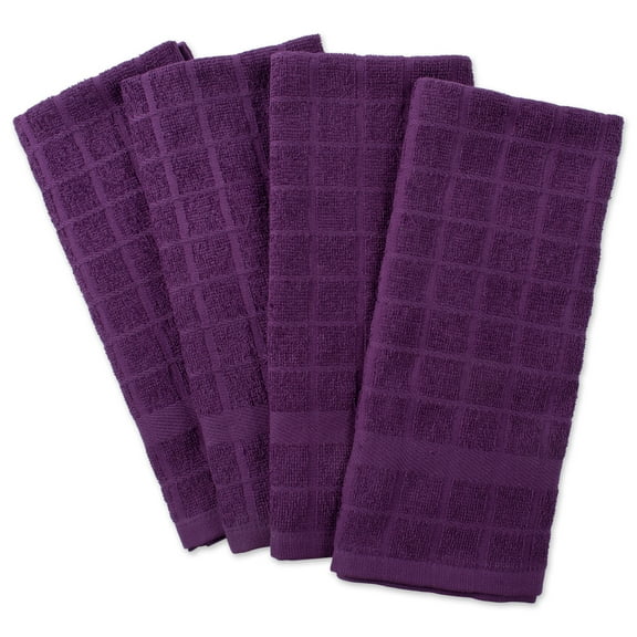 DII Modern Cotton Solid Windowpane Terry Dishtowels in Purple (Set of 4)