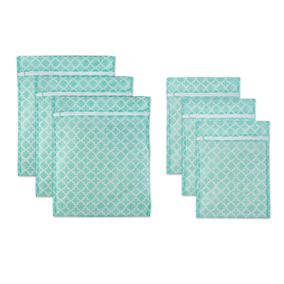 DII Modern Fabric Lattice Set A Mesh Laundry Bag in Aqua Blue (Set of 6)