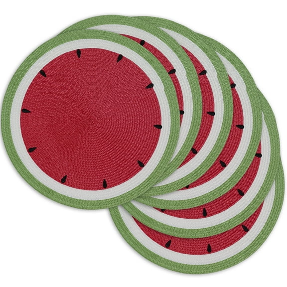 Contemporary Home Living Watermelon Woven Kitchen Placemats - 14.75" - Red and Green - Set of 6