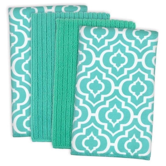 DII Modern Polyester Fabric Lattice Dishtowels in Teal Blue (Set of 4)