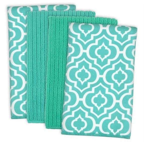 DII Modern Polyester Fabric Lattice Dishtowels in Teal Blue (Set of 4)