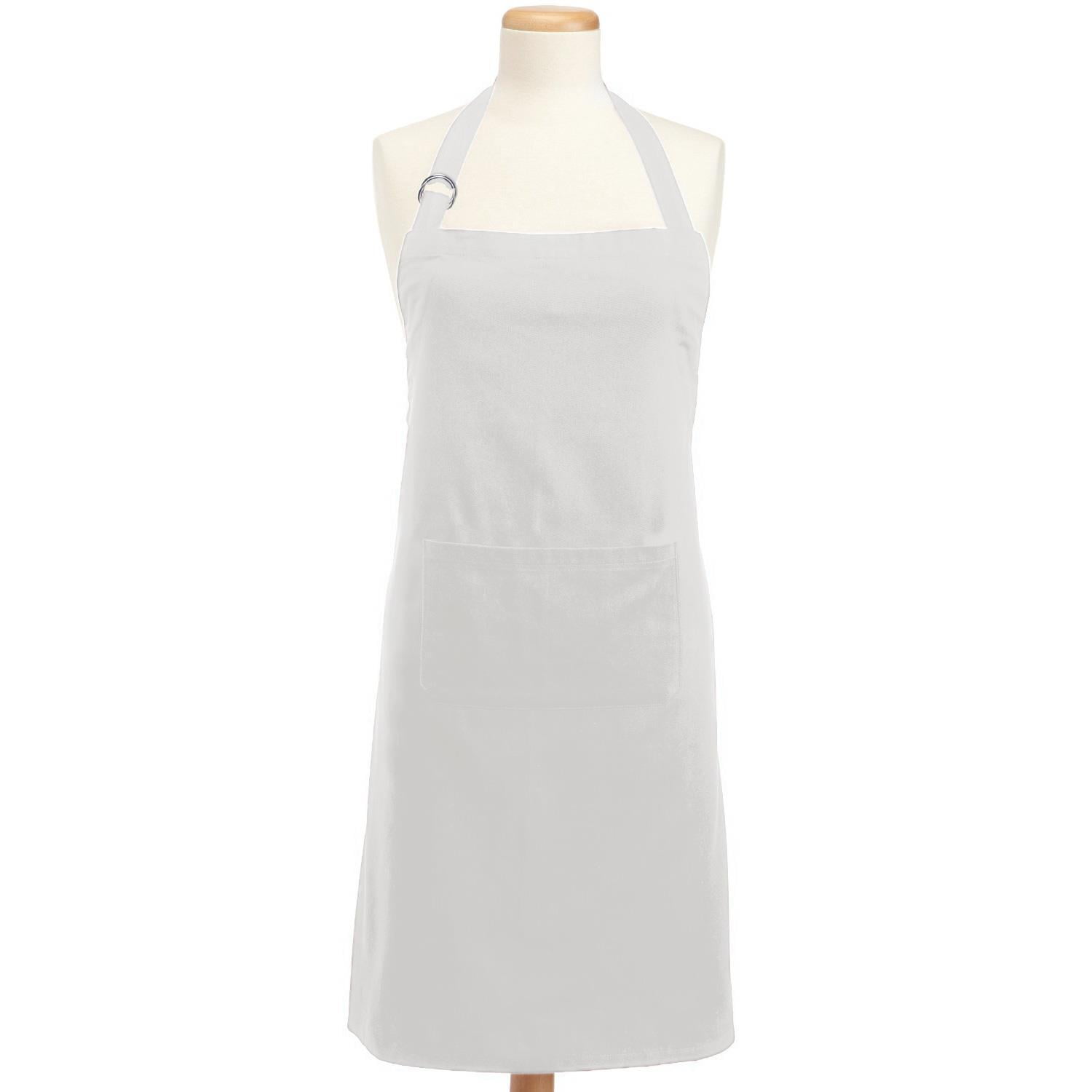 White Cotton Chef Apron with Center Pocket, 32x28"
