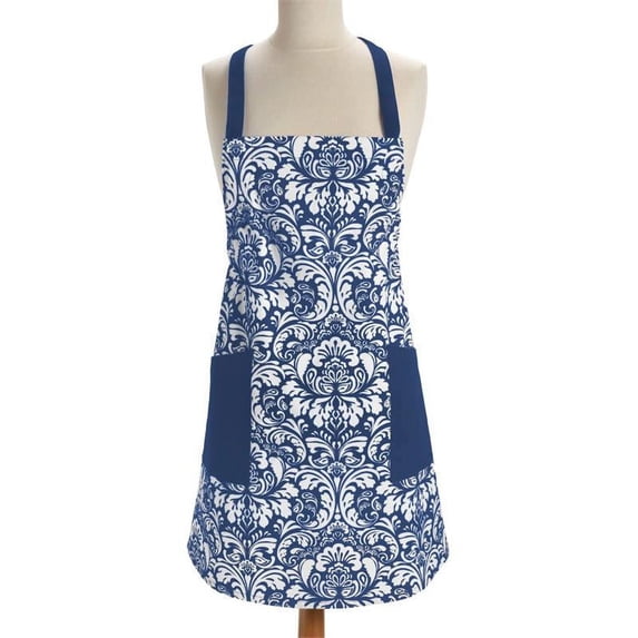 DII Modern Style 100 Percent Cotton Damask Apron in Nautical Blue