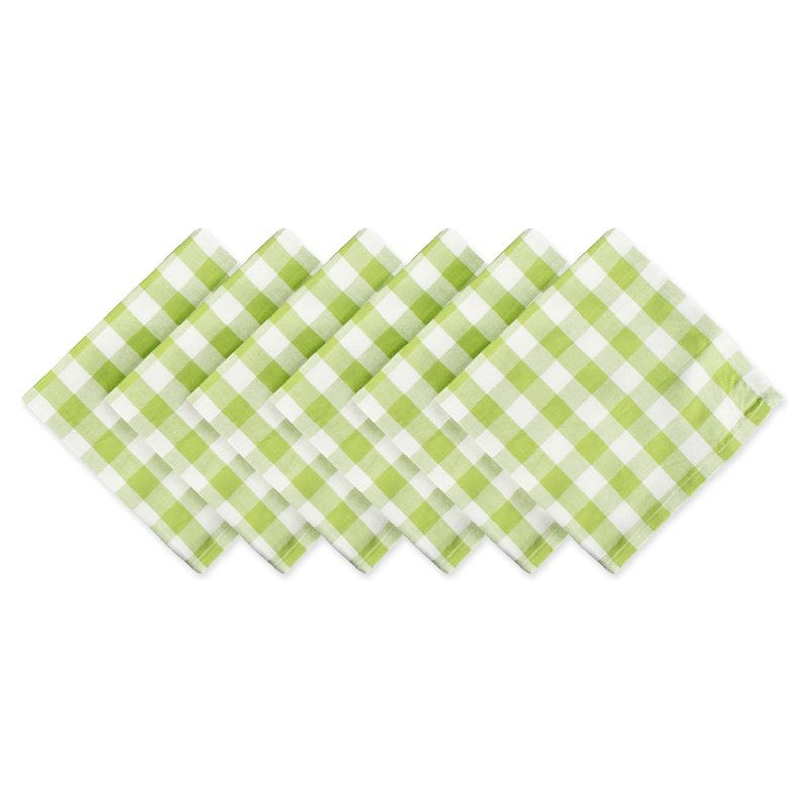 Green and White Checkered Cotton Napkin Set, 20x20, 6 Pieces