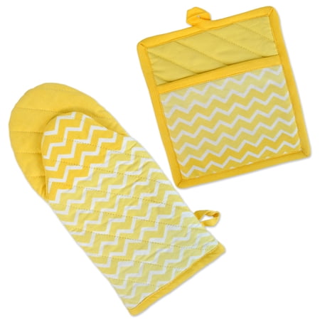 DII Modern Style Cotton Chevron Kitchen Set in Yellow Finish