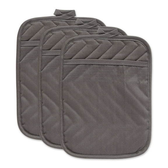 DII Modern Style Cotton Quilted Potholder in Gray (Set of 3)